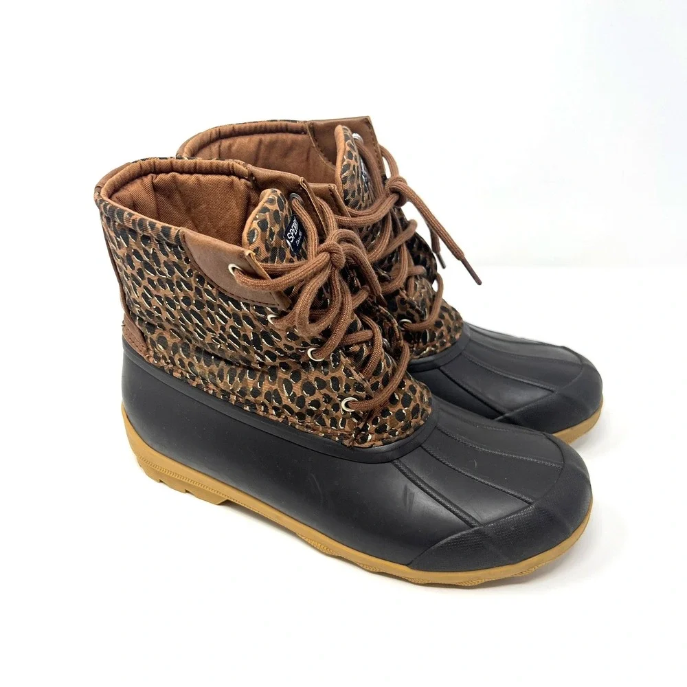 Sperry Port Boot Tan‎ Leopard Girls Size 6M SCK 165445